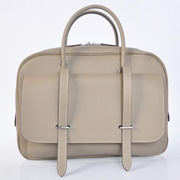 H92116 Hermes Steve 38CM Borsa da viaggio in pelle Clemence Grigio